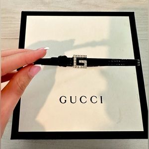 Patent Crystal G Buckle Choker Black